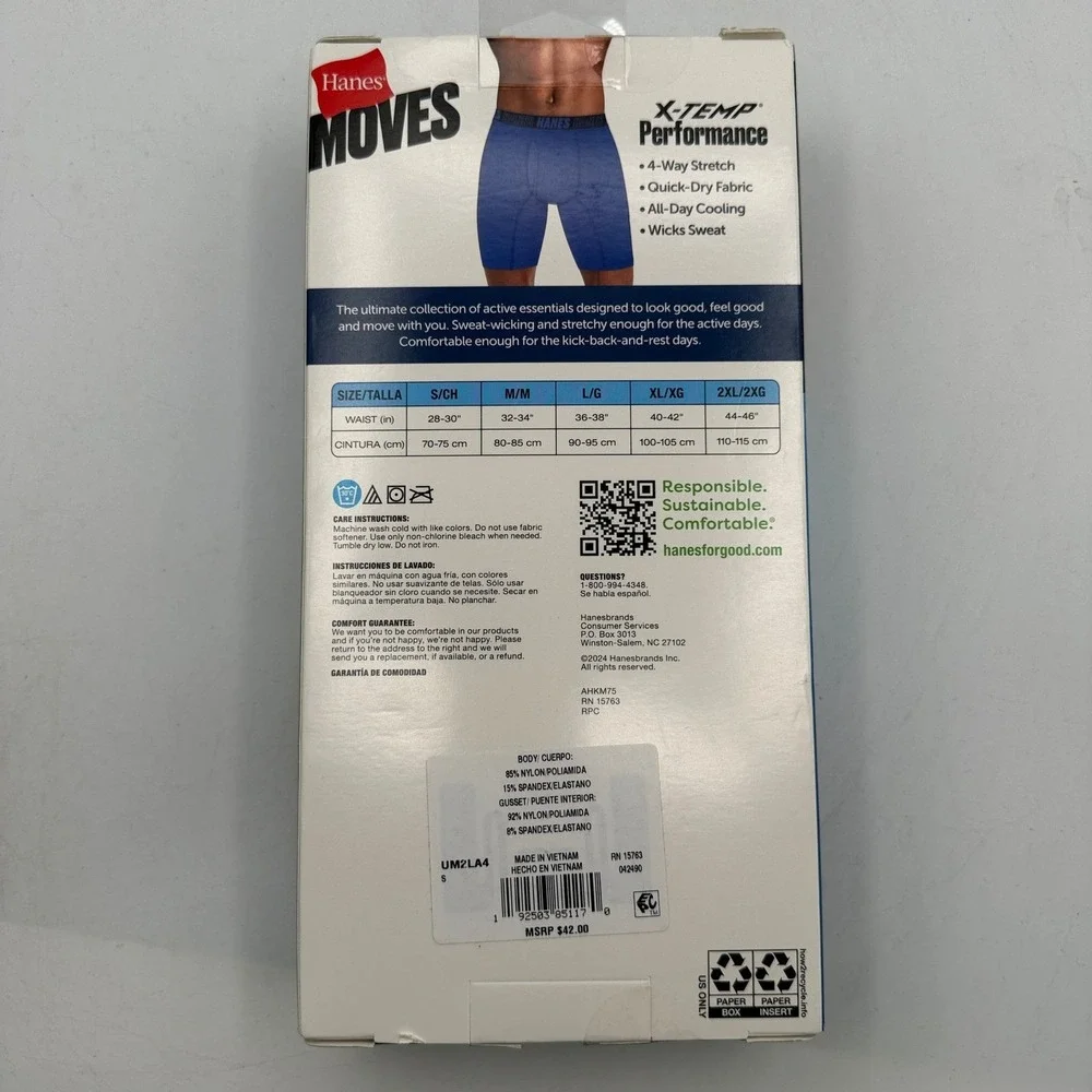 Hanes Boxer Briefs Men Small Black X-Temp Performance 4-Pack Long Leg UM2LA4